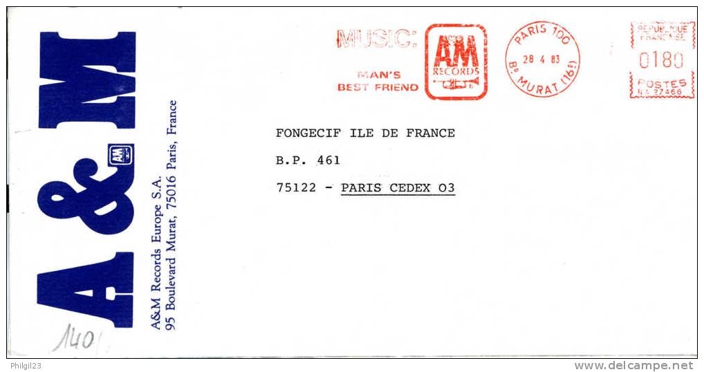 FRANCE - PARIS 100 1983  - EMA ROUGE NA 27466 - A ET M RECORDS TROMPETTE - Musique