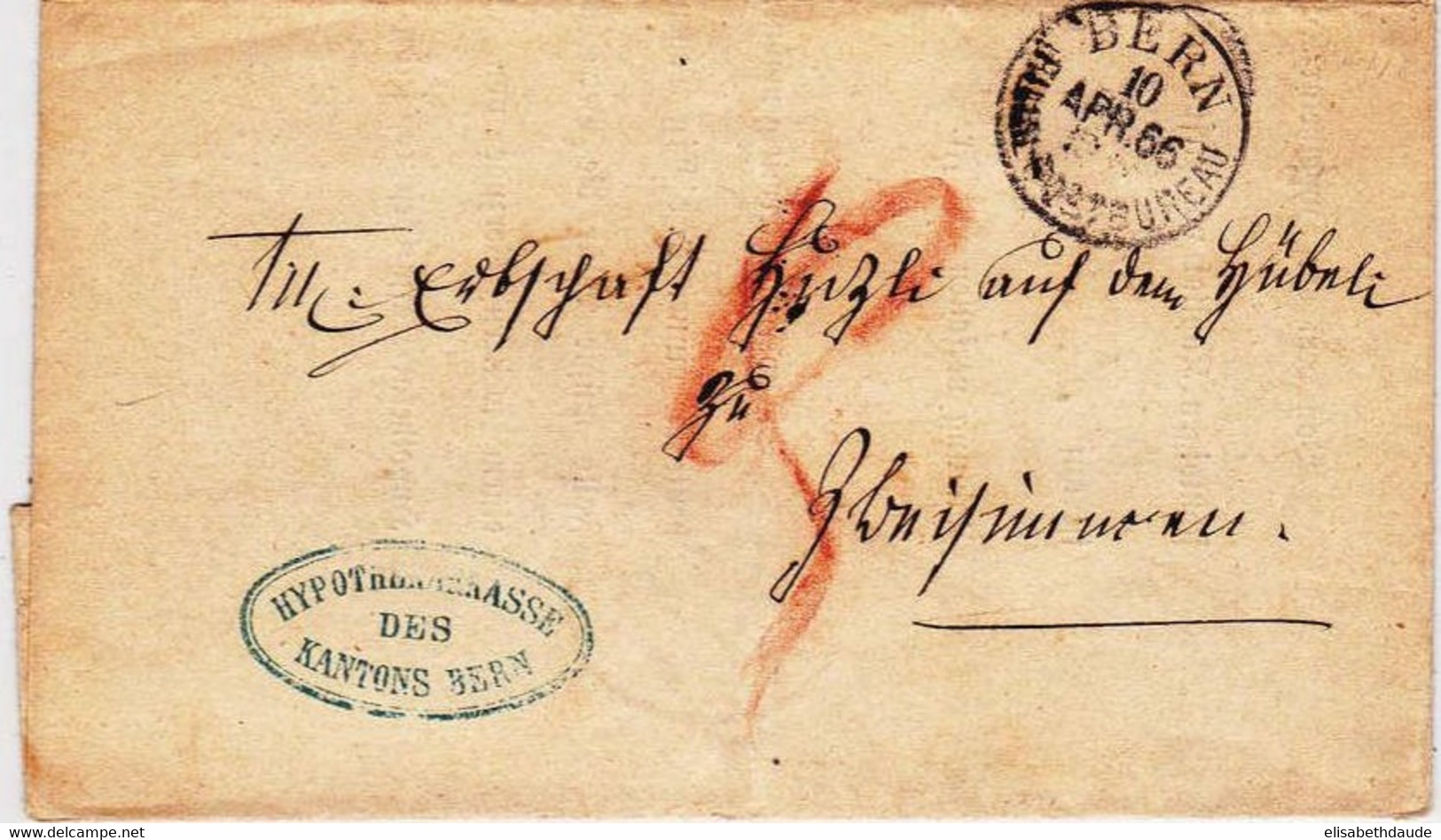 SUISSE - 1866 - LETTRE Avec TAXE MANUSCRITE De BERN - Poststempel