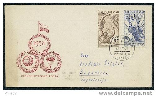 Czechoslovak - Letter With Two Stamp One With Parachuting Topic, Sent From Prague To Duga Resa 25. 01. 1958. Nice Prague - Parachutespringen