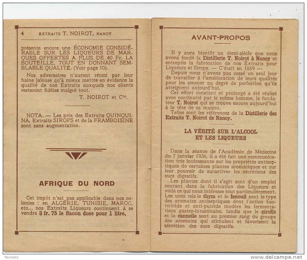 NANCY - Petit Prospectus De 32 P. De La Distillerie T. NOIROT Et Cie - Fab. Des Liqueurs, Sirop Et Quinquinas-Année 1938 - Other & Unclassified