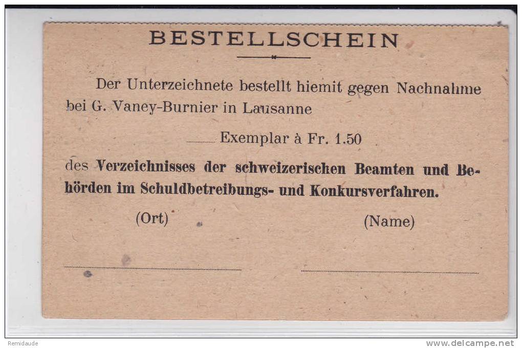 SUISSE - 1903 - ZNr.58 SEUL Sur CARTE POSTALE IMPRIME COMMERCIALE (BON DE COMMANDE) De LAUSANNE Pour GOSSAU - Covers & Documents