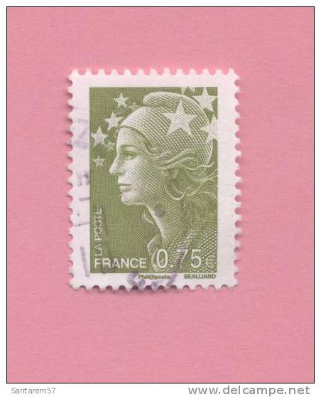 Timbre Oblitéré Used Stamp Selo Carimbado Marianne De Beaujard 0,75 Euro Vert-olive France 2010 Y&T 4473 - 2008-2013 Marianne (Beaujard)