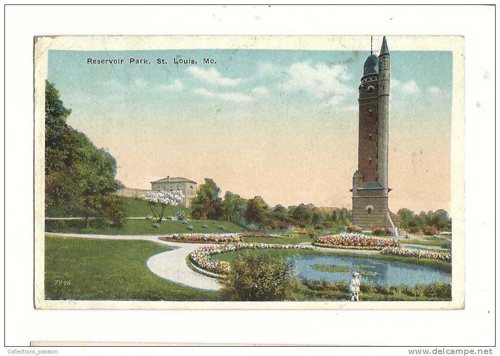 Cp, Etats-Unis, Saint -Louis, Reservoir Park, Voyagée 1919 - St Louis – Missouri