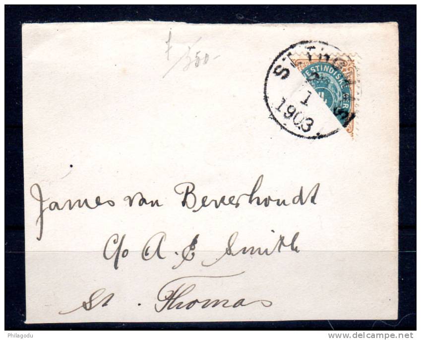 1903, Chiffre, Demi N° 7 Sur Fragment De Lettre , Cote 225 € - Denmark (West Indies)