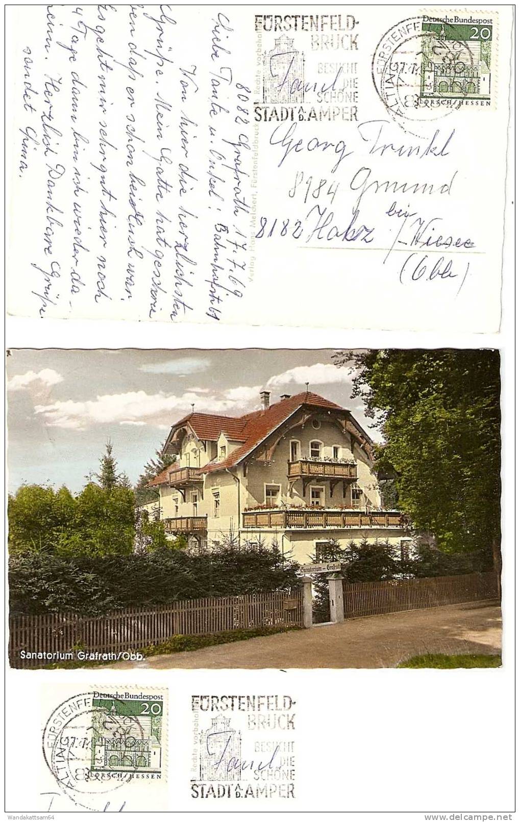 AK Sanatorium Grafrath / Obb. 17. 7. 69. --18 8080 FÜRSTENFELDBRUCK A Werbestempel FÜRSTENFELDBRUCK BESUCHT DIE SCHÖNE - Fuerstenfeldbruck