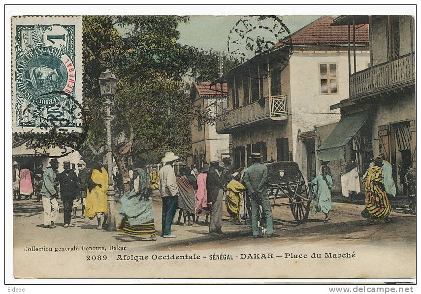 Fortier 2089 Couleur Dakar Place Du Marché  Voyagé 1910 - Sénégal