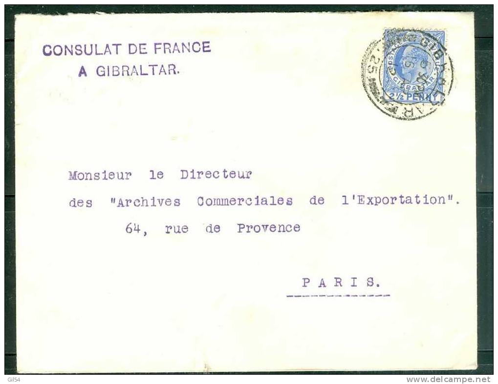 YVERT NÂ°58 SUR LETTRE ( Deesse Assise Consulat De France De Gibraltar Au Dos ) En 1912 Pour Paris  - LM14411 - Gibilterra