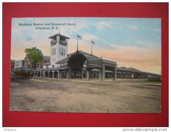 Depot- Train Station---     Southern Station & Stonewall Hotel   Charlotte   NC   Ca 1910---===-- Ref 190 - Charlotte