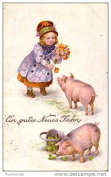 CPA  COCHON & FILLE ** PIG  LITTLE GIRL ** VARKEN - Cochons