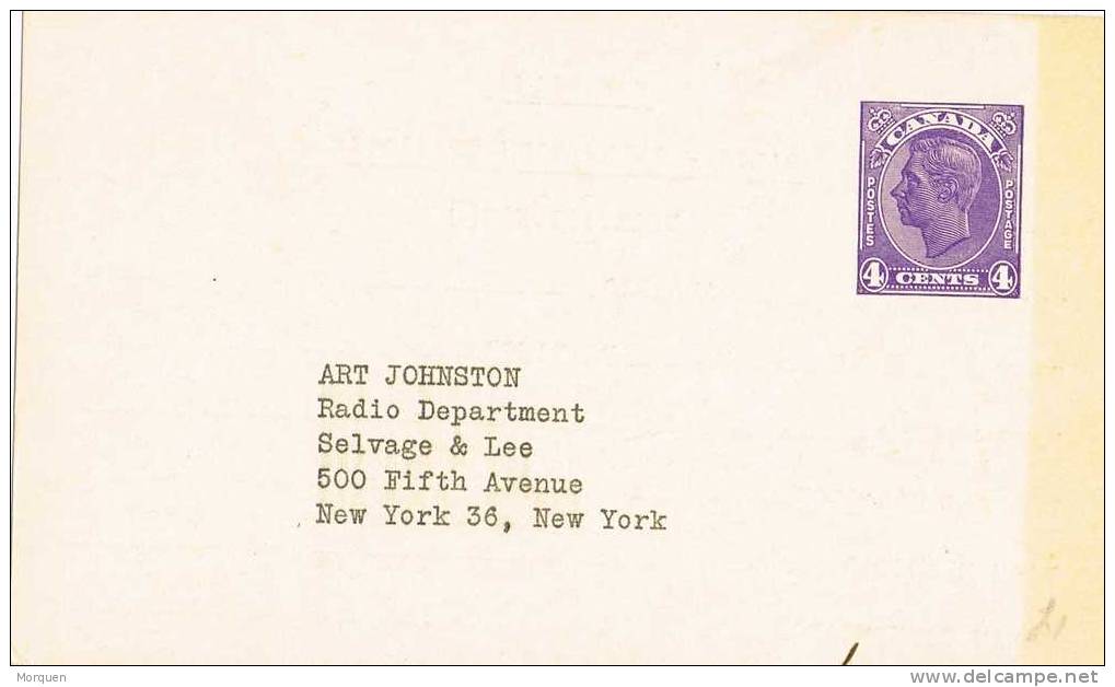 Entero Postal CANADA  4 Ctvos Violeta. Radio Television - 1903-1954 Reyes