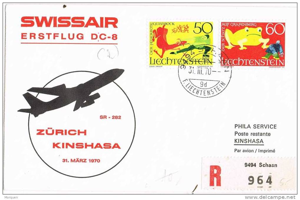 Carta SCHAAN (Liechtenstein) 1970.  Swissair. Erstflug DC-8 - Luchtpostzegels