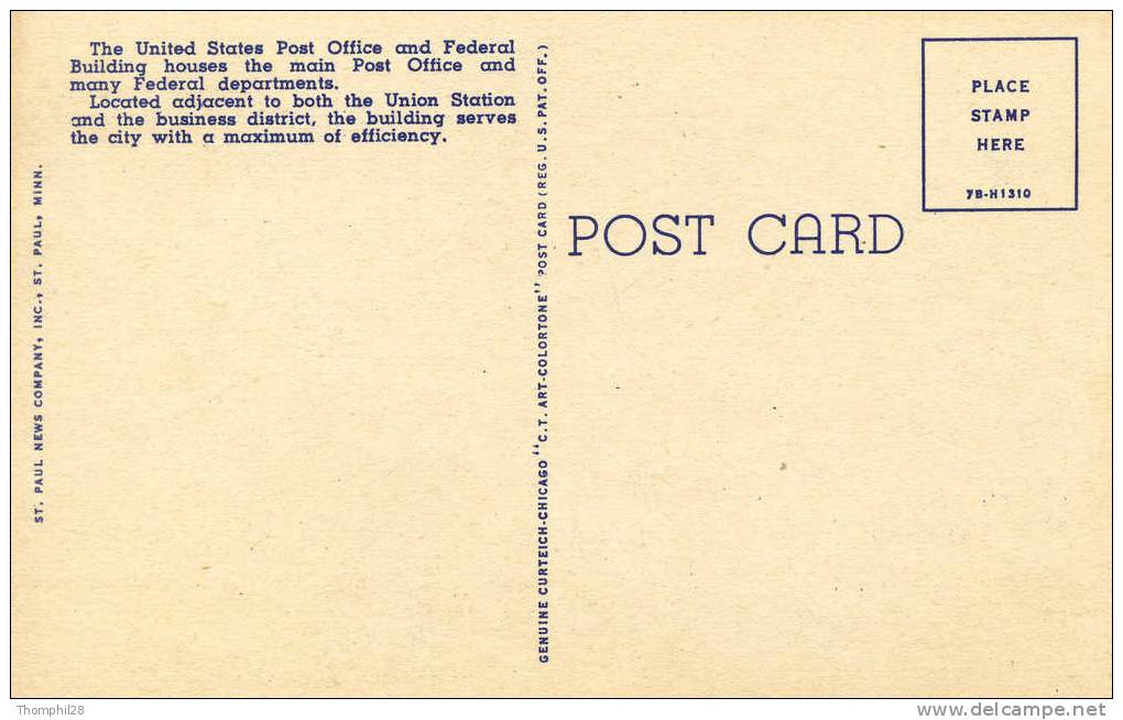 SAINT PAUL - MINNESOTA - U.S. Post Office And Custom House - CPA, Petit Format, Neuve, 2 Scans - St Paul