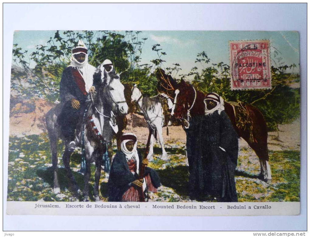 JERUSALEM  :  Escorte De  BEDOUINS à  CHEVAL  -  Carte Couleur - Palestine