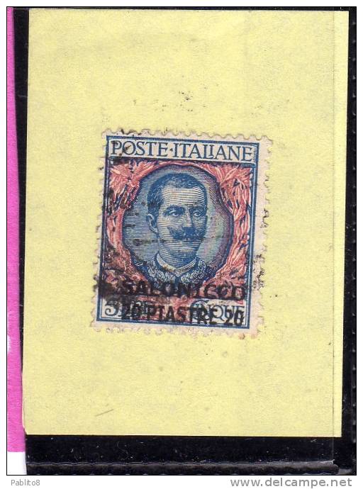 LEVANTE SALONICCO 1909 - 1911 SOPRASTAMPATO D'ITALIA ITALY OVERPRINTED 20 PI SU LIRE 5 USATO USED OBLITERE' - Bureaux D'Europe & D'Asie