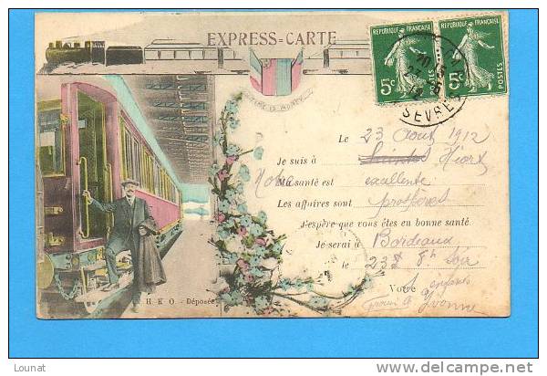 Express-carte - Départ De NIORT Pour Arriver à BORDEAUX - Fantaisie Train  -1912 - Autres & Non Classés