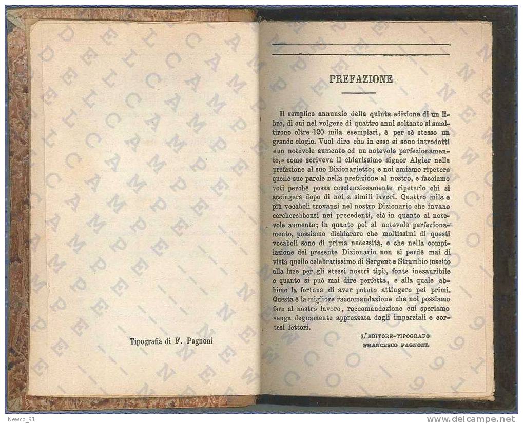 DIZIONARIO ITALIANO - FRANCESE - Autore: CORMON E MANNI - Editore: FRANCESCO PAGNONI MILANO - 1874 - Dictionnaires