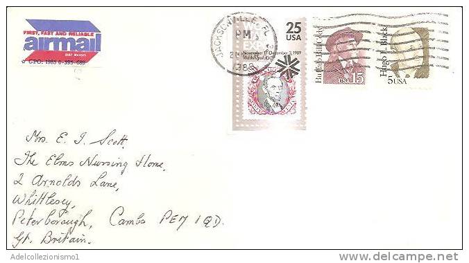 56068)lettera USA Aerea Con 3 Valori  + Annullo Del 20-3-1989 - Storia Postale