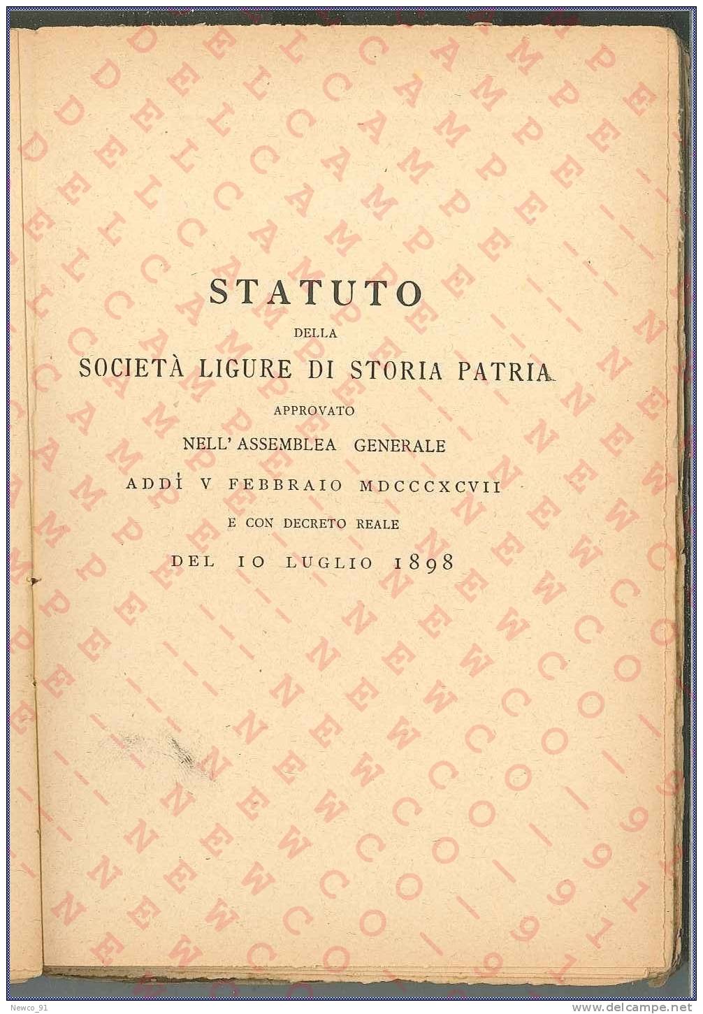 ANNUARIO DELLA SOCIETA´ LIGURE DI STORIA PATRIA, GENOVA nella Sede della Società - Tipografia: V. AMADORI ROMA - 1901