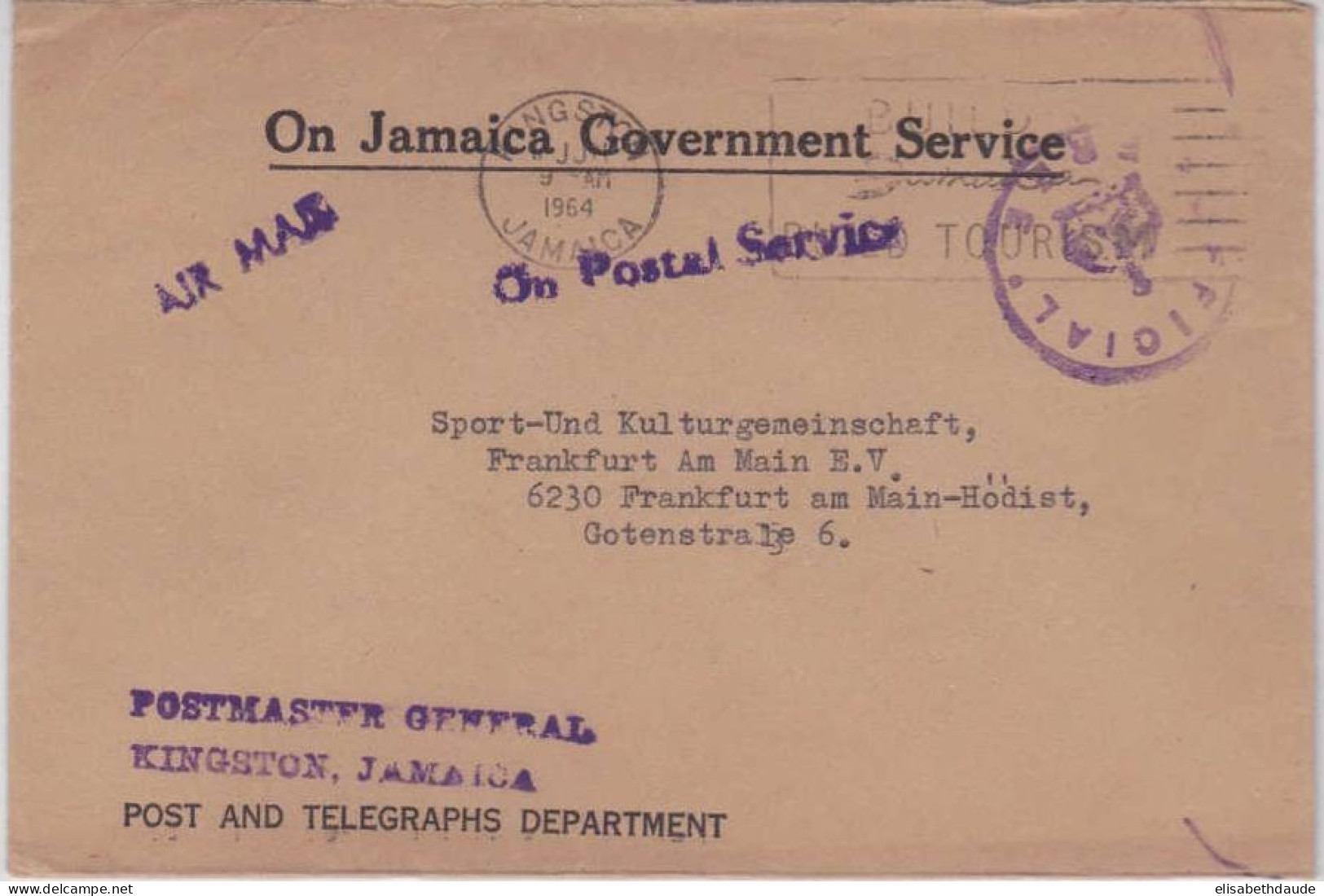 JAMAICA - 1964 - LETTRE De SERVICE Par AVION Pour FRANKFURT (GERMANY) - Jamaica (1962-...)