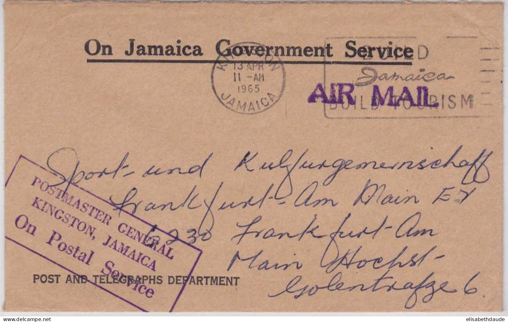 JAMAICA - 1965 - LETTRE De SERVICE Par AVION De KINGSTON Pour FRANKFURT (GERMANY) - Jamaica (1962-...)