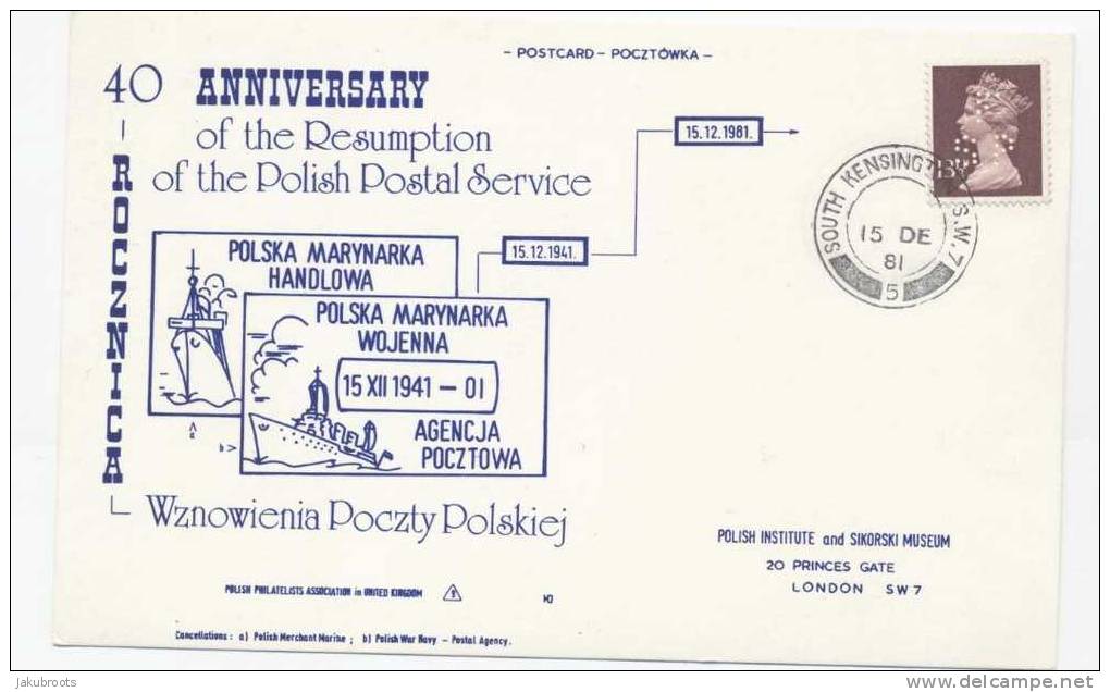 40 Th. ANNIVERSARY OF THE RESUMPTION OF THE POLISH POSTAL SERVICE. - Gobierno De Londres (En Exhilio)