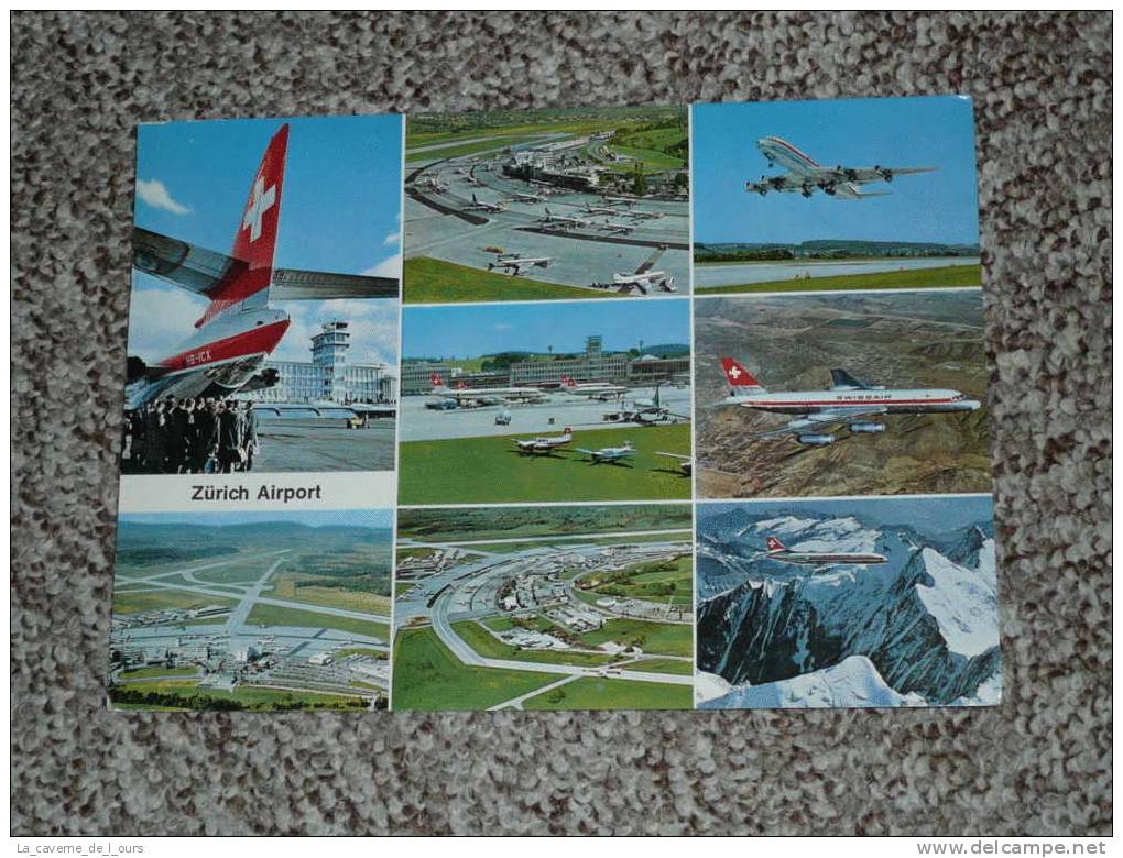 CPM, Carte Postale, Aéroport Aérodrome Avion, Zürich Airport Zurich, Avions Swissair, Timbre - Aerodrome