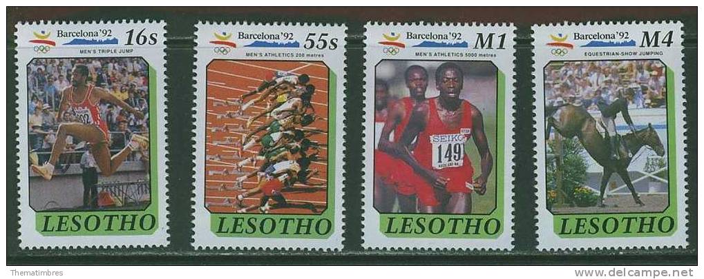 492N0022 Triple Saut Course A Pied 200m 5000m Hippisme 919 à 922 Lesotho 1990 Neuf ** Jeux Olympiques De Barcelone - Zomer 1992: Barcelona