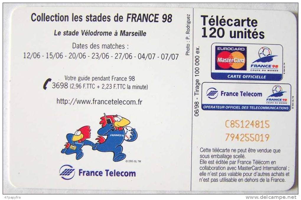 Mondial 98 Télécarte 120 U Collection Les Stades De France  Football Coupe Du Monde 98 En Parfait état  Marseille - 1998
