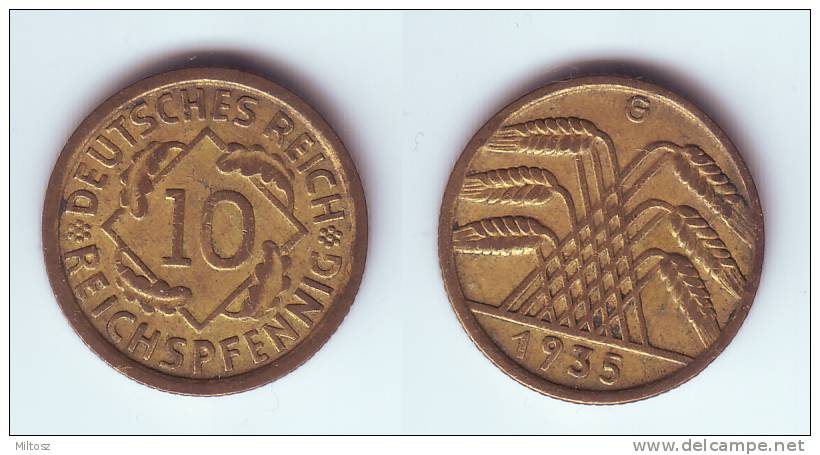 Germany 10 Reichspfennig 1935 G - 10 Rentenpfennig & 10 Reichspfennig