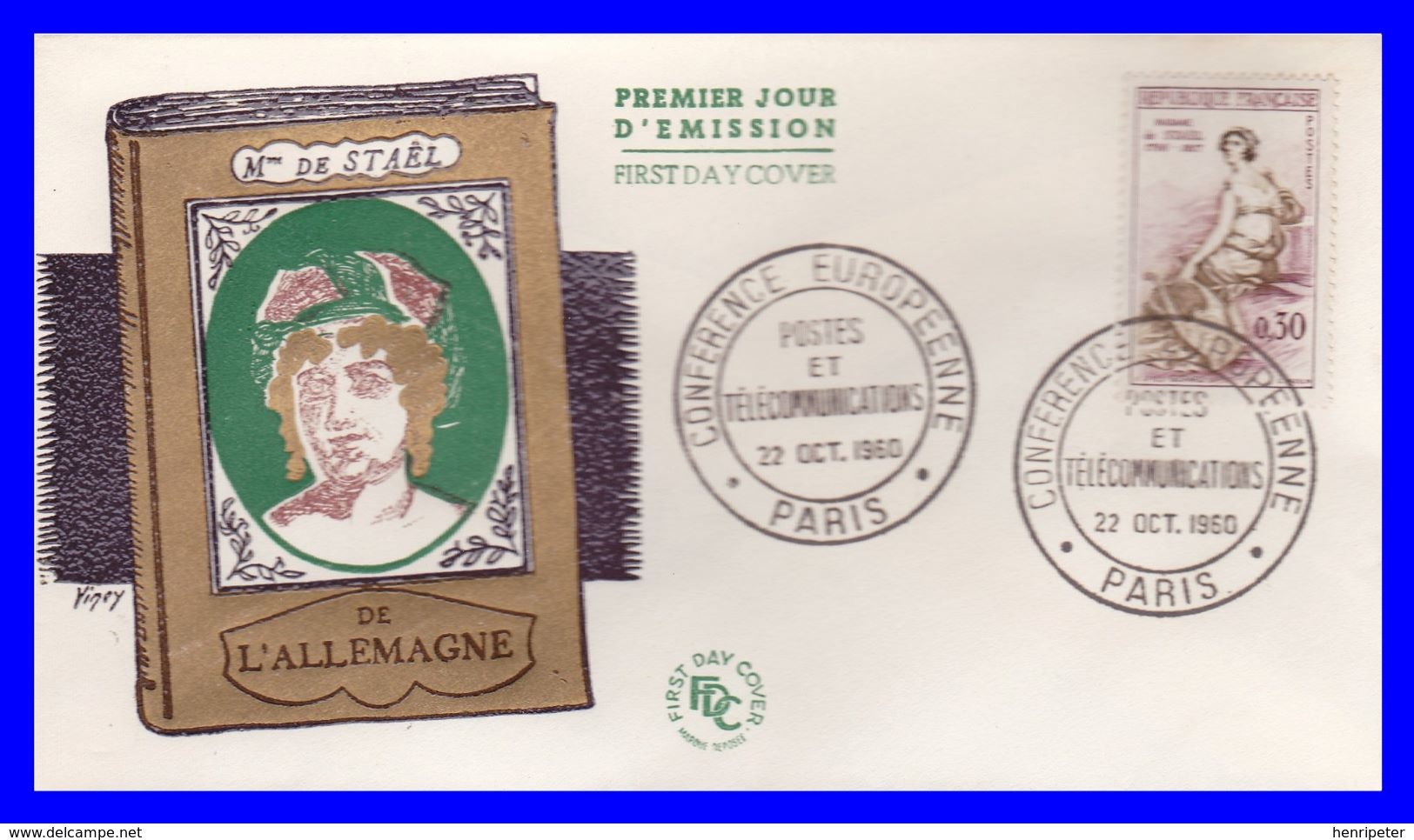 1269 (Yvert) Sur Enveloppe Premier Jour (GF) - Madame De Staël (Précurseur De L'Idée Européenne) - France 1960 - 1960-1969