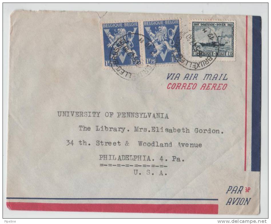 Belgium Air Mail Cover Sent To USA 28-5-1947 - Other & Unclassified
