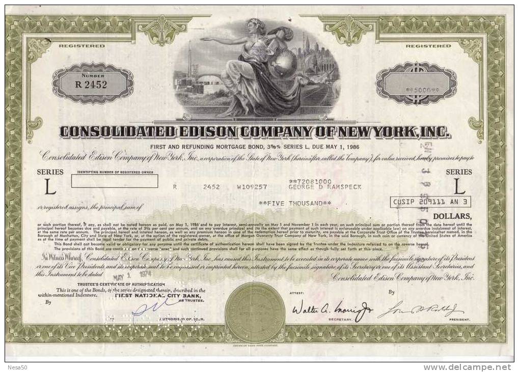 Comsolidated Edison Company Of New York 1-5-1986  3 5/8 %   5.000 $ - D - F