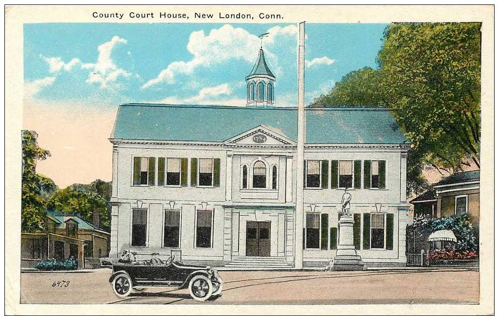 CONNECTICUT - COUNTY COURT HOUSE, NEW LONDON, VINTAGE AUTO, VINTAGE ORIGINAL POSTCARD - Other & Unclassified