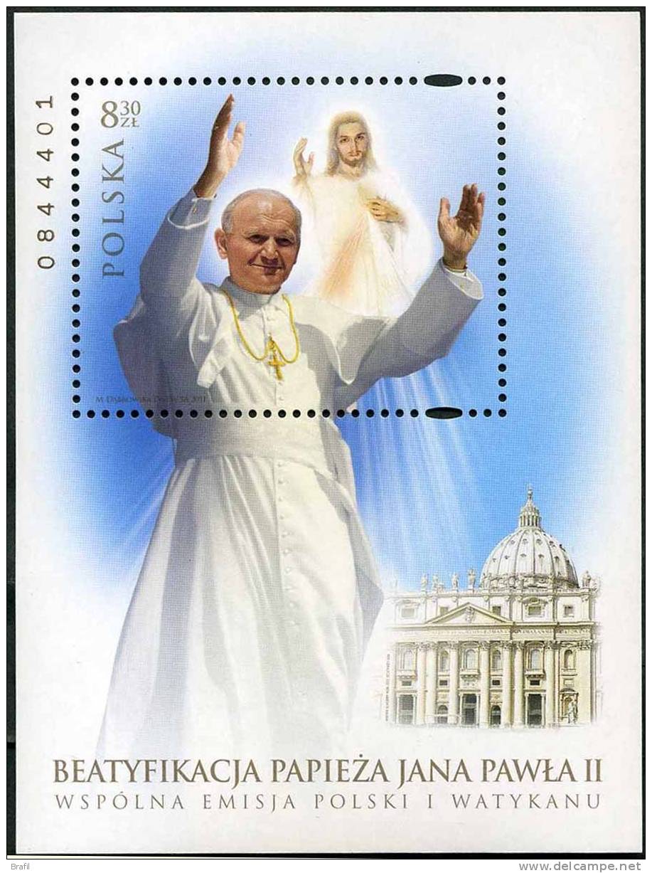 2011 Vaticano, Foglietto Della Polonia In Emissione Congiunta Polonia -Vaticano Beatificazione Giovanni Paolo II° - Blocchi E Foglietti