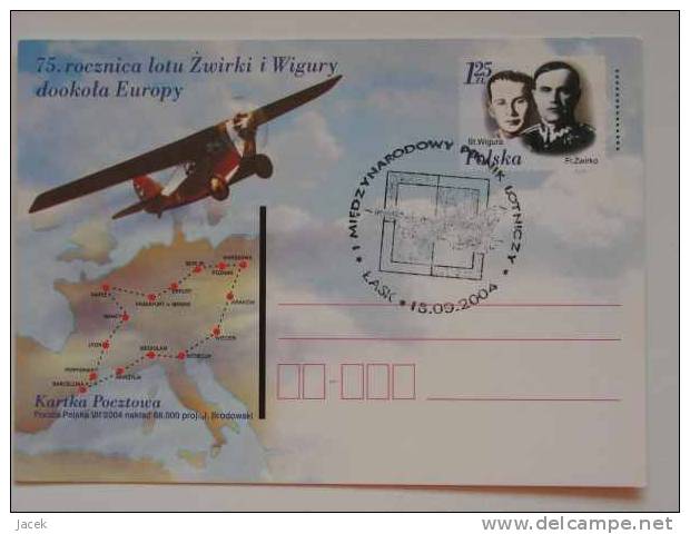 75th Anniversary Of The Flight  &#379;wirki I Wigury Street Around Europe   /aviation Stamped Stationery - Cartoline Maximum