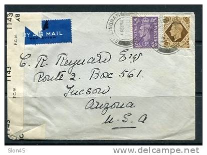 Great Britain 1944 Cover Sent To USA Censored - Fiscaux