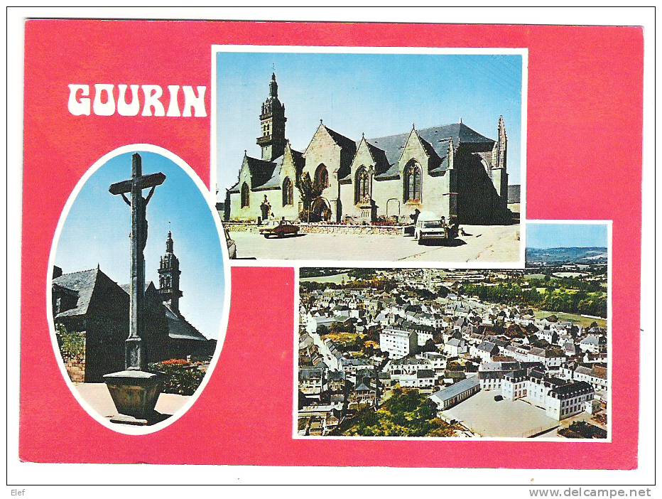 GOURIN, Morbihan: Multivues; Vue Générale, L'Eglise; Calvaire; AUTO DS CITROEN Break; TB - Gourin