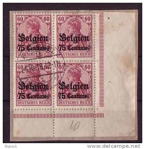 Dt. Besetzung Belgien Briefstück Minr.4x 6 UER 4er Block - Besetzungen 1914-18
