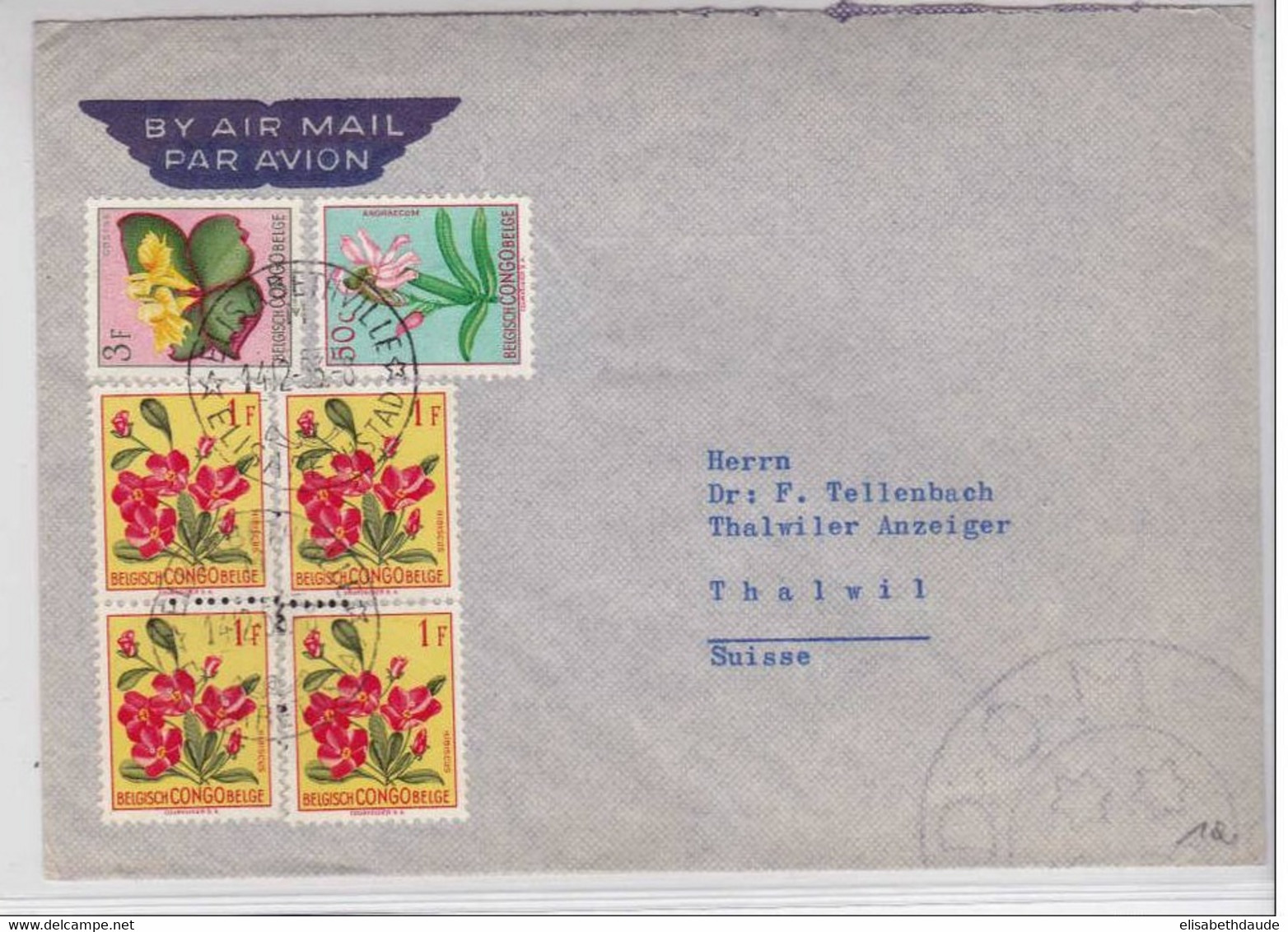 CONGO BELGE - 1953 - LETTRE Par AVION De ELISABETHVILLE Pour THALWIL (SUISSE) - Lettres & Documents