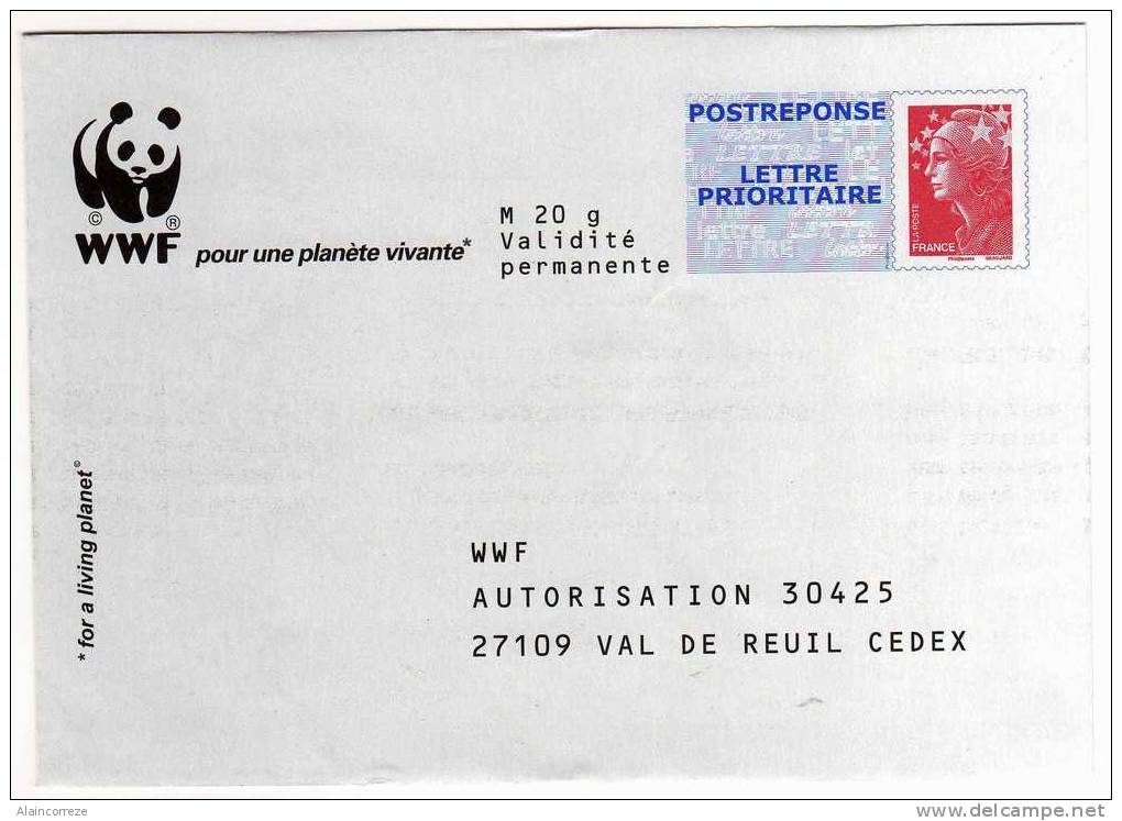 Entier Postal PAP POSTREPONSE WWF Panda Pour Une Planéte Vivante Eure Val De Reuil Autorisation 30425 N° Au Dos: 10P179 - Prêts-à-poster:Answer/Beaujard