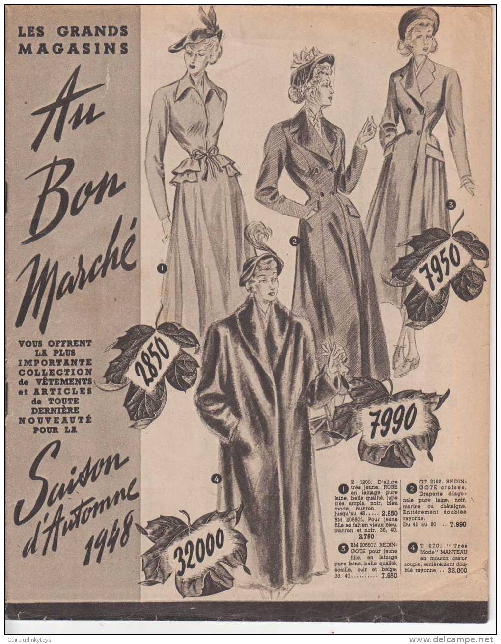 CATALOGUE AU BON MARCHE "SAISON AUTOMNE" 1948, 64 Pages De Superbe Documentation - Mode