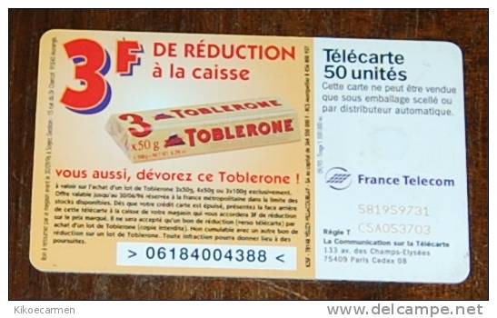 2scans Francia France Telecom TELECARTE 50 Unites TOBLERONE Chocolate Feeding - Alimentazioni