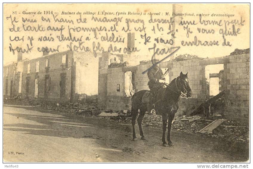 51/ CPA A - Ruines Du Village L´Epine à Cheval : Mr Bonnefond, Auteur Dramatique (guerre De 1914) - L'Epine