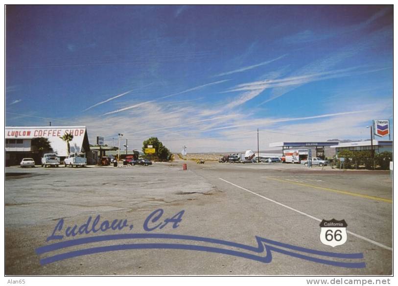 Ludlow CA California, Street Scene, Autos, Chevron Gas Station, Coffee Shop, On Modern Postcard - Route '66'