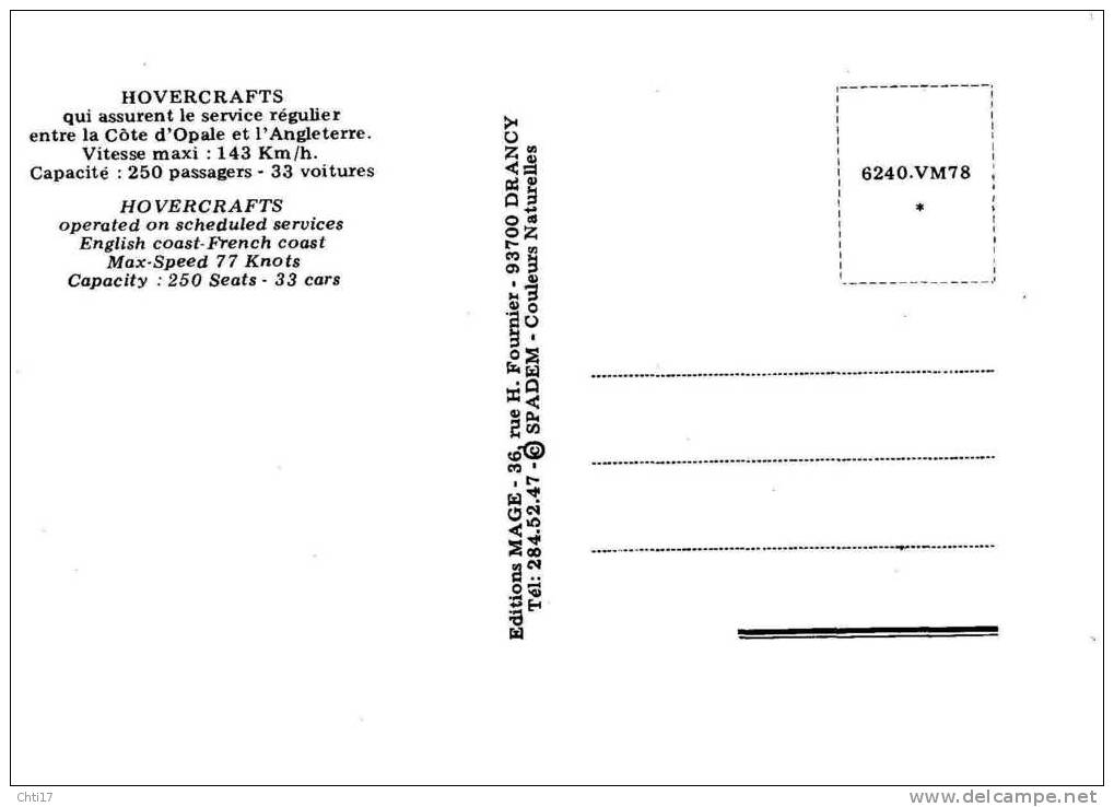 CALAIS LIGNES D  HOVERCRAFT  HOVERLLOYD ET SEASPEED   EDIT  MAGE CIRC NON - Calais