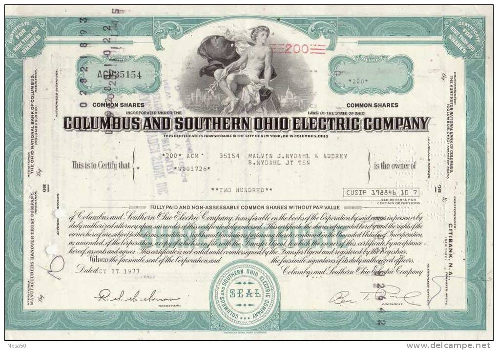 Columbus And Southern Ohio Electric Company , 17-10-1977  200 Shares - D - F