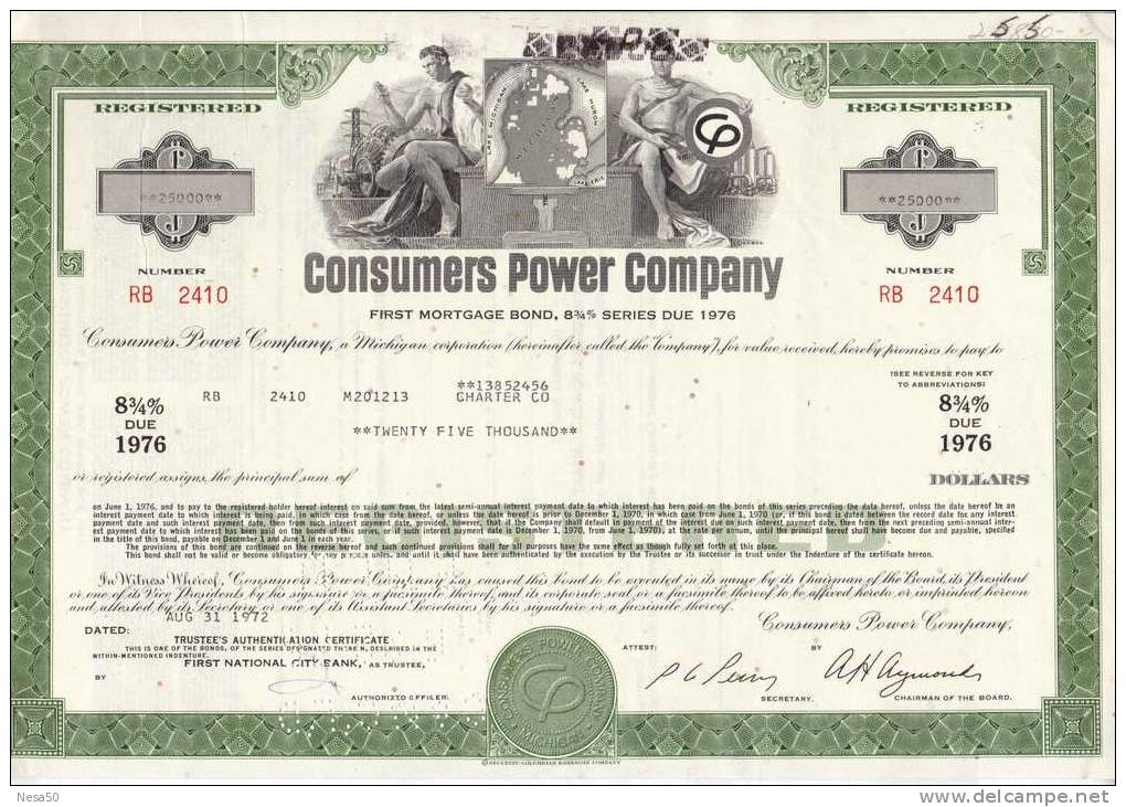 Consumers Power Company ,1-6- 1976  25.000  8 3/4 % - P - R