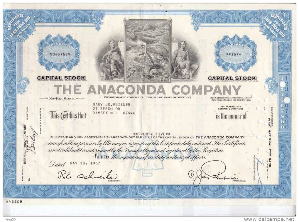 The Anaconda Company ,18-5-1967  25 Shares - P - R