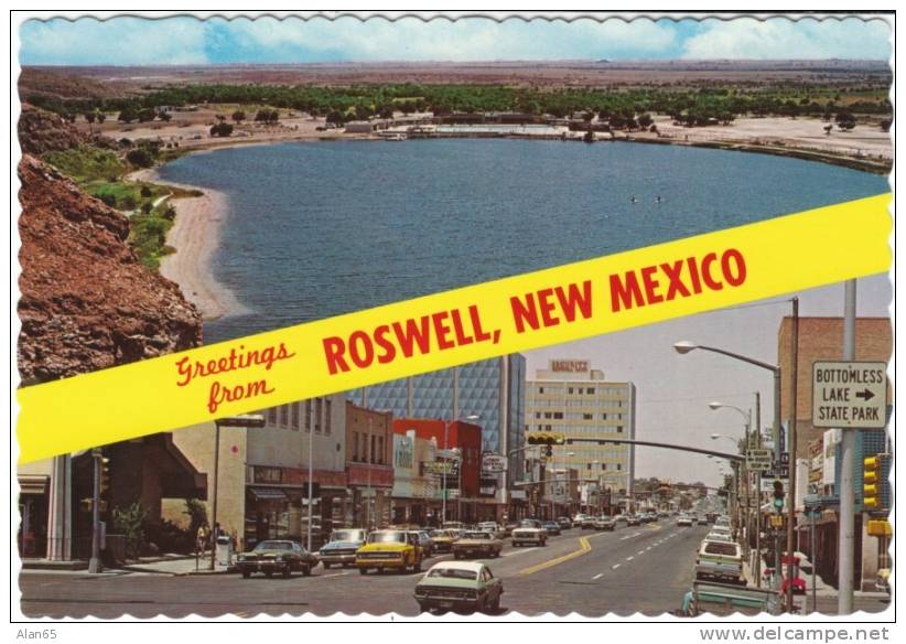 Greetings From Roswell NM New Mexico, Street Scene, Autos, On C1970s Vintage Postcard - Roswell