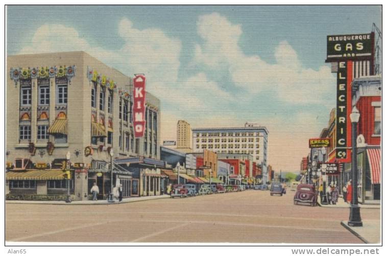 Albuquerque NM New Mexico, Central Avenue Street Scene, On C1930s Vintage Curteich Linen Postcard - Albuquerque